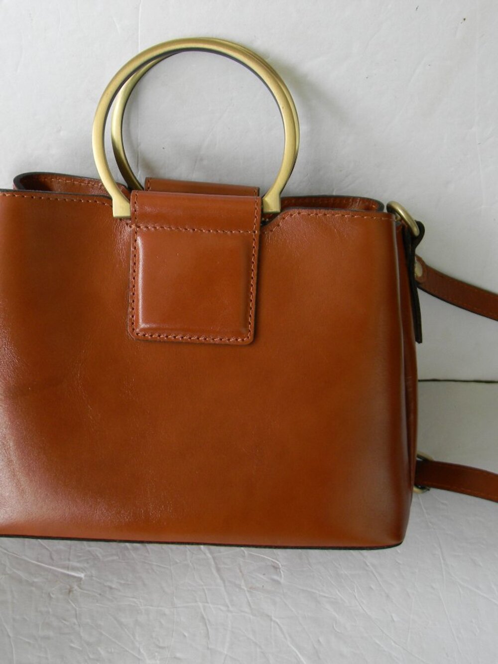 PATRICIA NASH TAN BROWN EMPOLI MEDIUM SMOOTH LEATHER SATCHEL/CROSSBODY RING - Picture 8 of 11